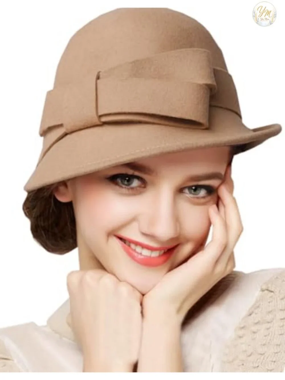 Wool Felt Cloche Bucket Hat with Bow Accent, Adjustable Vintage Style